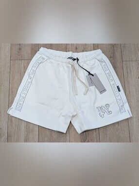 $655 Mens PALM ANGELS Studded Drawstring Sweat Shorts White/Multi 2XL